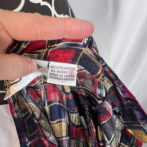 Yves St Clair Bold Maximal Square Print Mock Neck Long Sleeve Blouse Size 12 - Picture 7 of 8